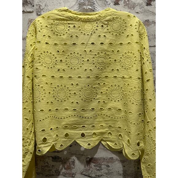 Anthropologie WOMENS ONE SIZE Maeve Cropped Navy Eyelet Cotton Kimono yellow - Picture 10 of 12